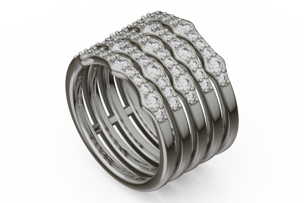 Layered Diamond Wave Band With Polished Ribs