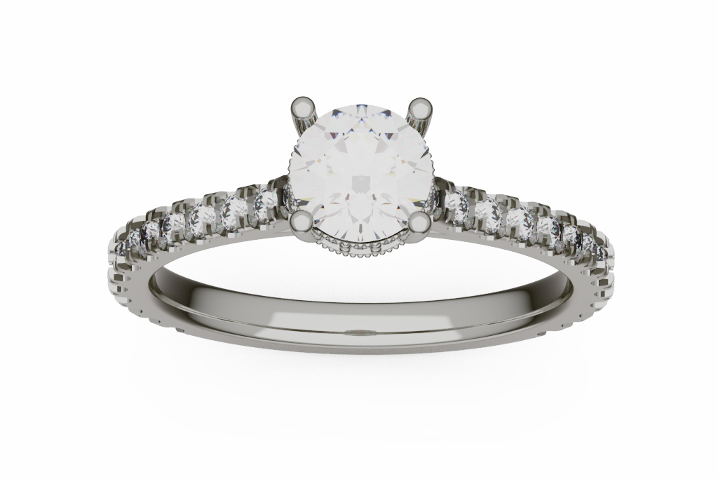 Round Pave Engagement Ring With Hidden Halo
