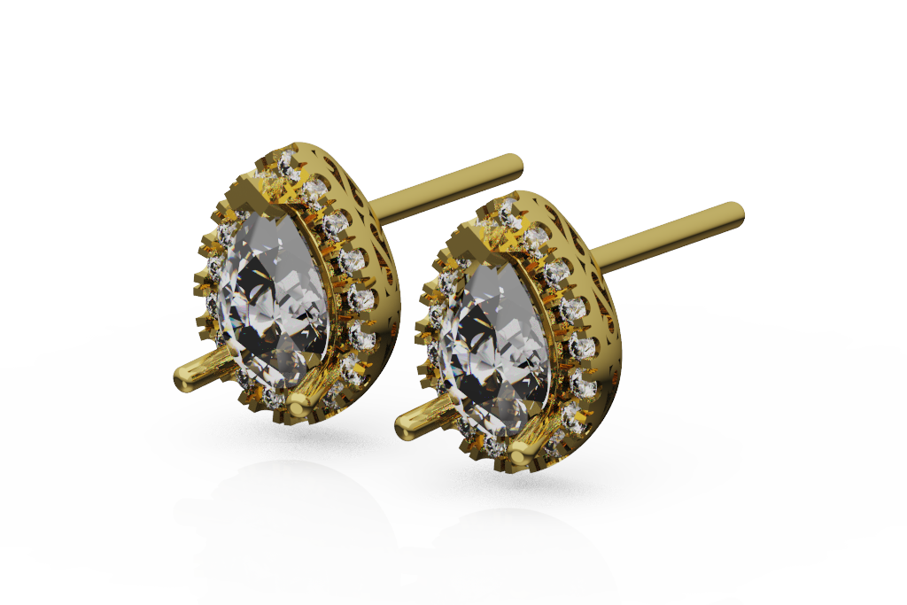 Pear Halo Stud Earrings With Post Backs