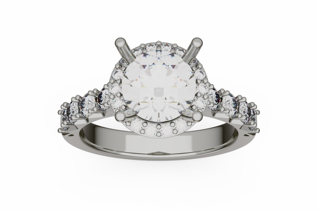 Round Halo Engagement Ring With Clustered Shoulders