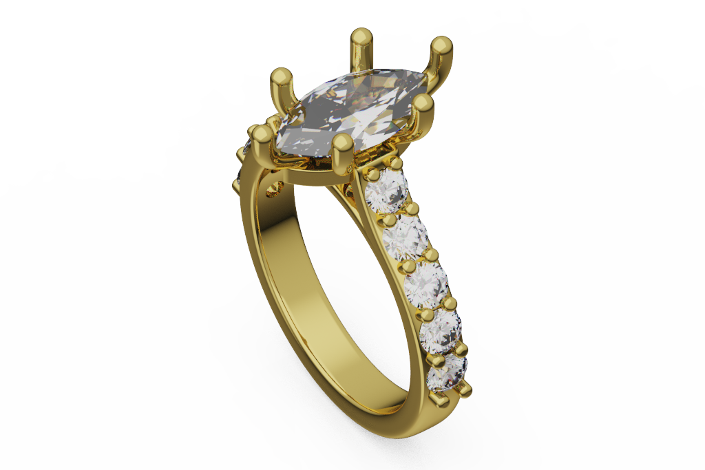 Marquise Pave Engagement Ring With Round Shoulder Stones