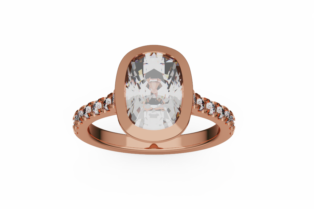 Cushion  Bezel Ring With Pave Shoulders
