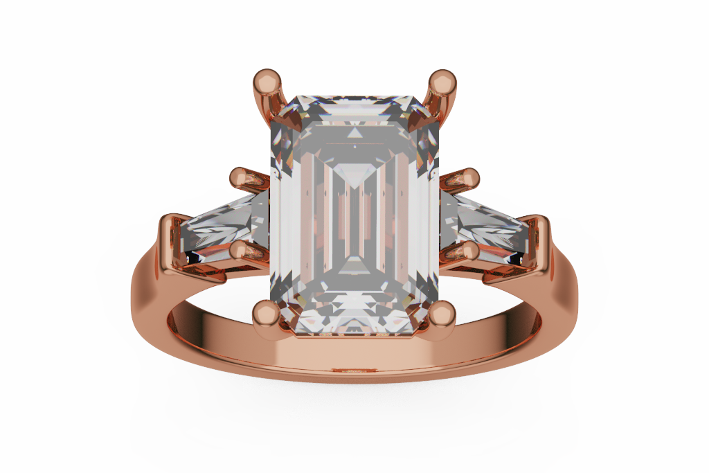 Emerald Cut Three Stone Ring With Tapered Side Stones