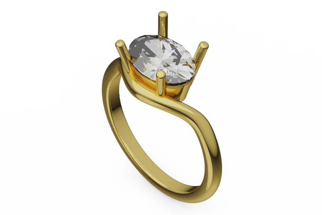Oval Solitaire Wave Bypass Ring