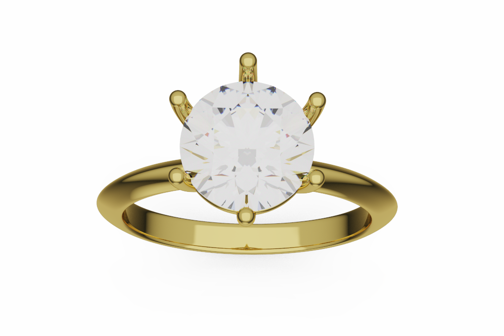 Round Six Prong Solitaire Ring With Plain Shank