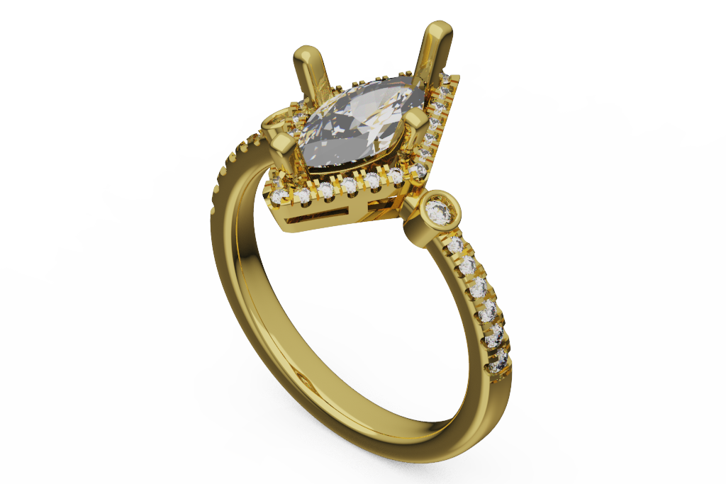 Marquise Halo Engagement Ring With Bezel Shoulder Accents