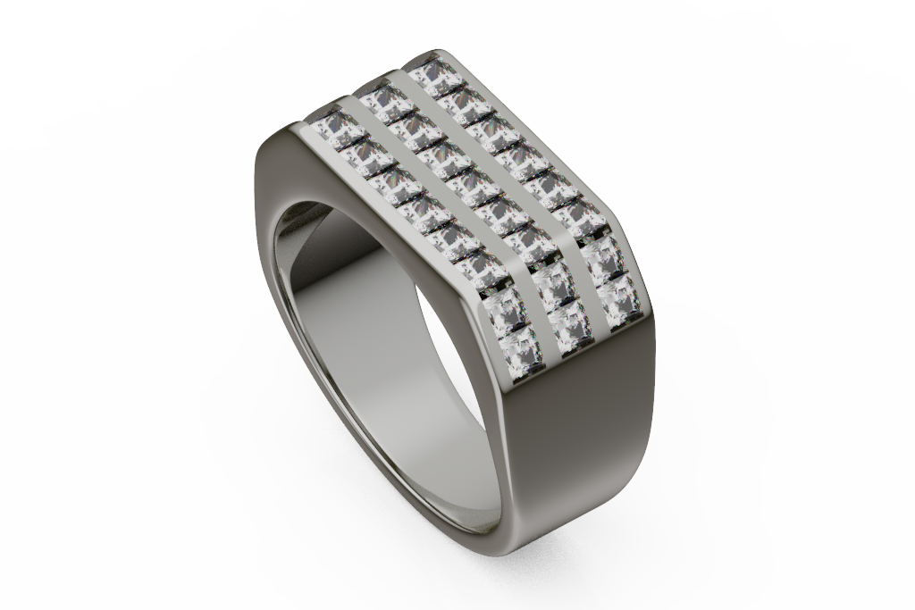 Wide Three Row Princess Cut Diamond Ring