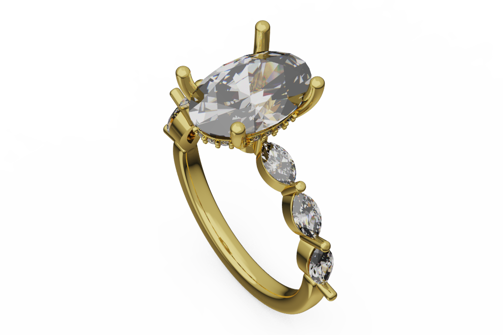 Oval Vine Ring With Marquise Side Stones
