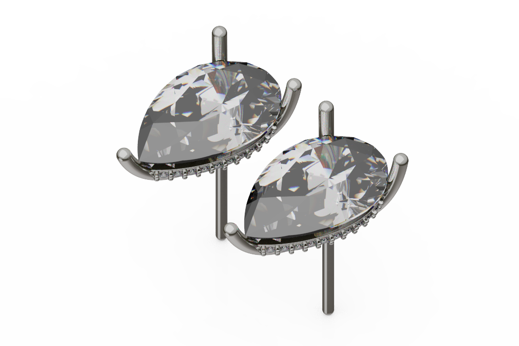 Pear Stud Earrings With Open Crescent Frames