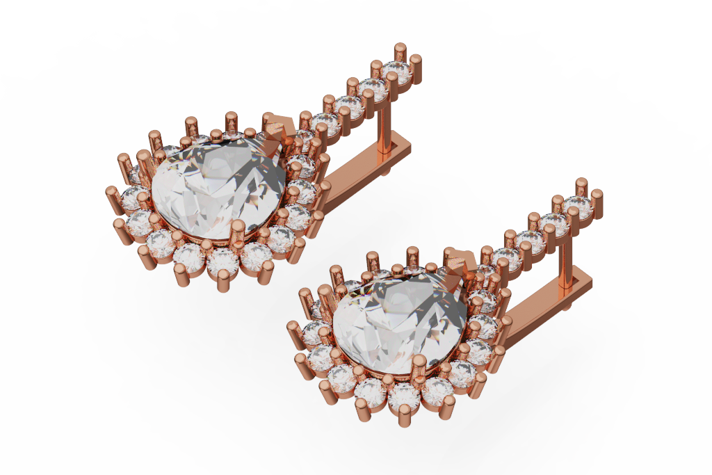 Round Fan Halo Drop Earrings With Pave Bars