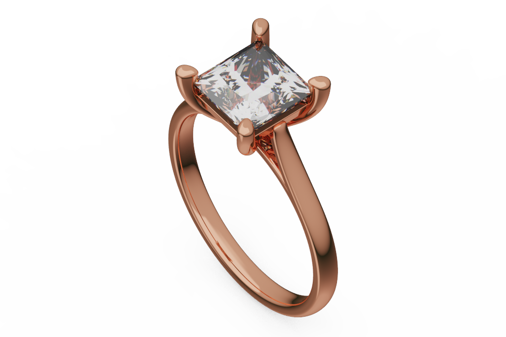 Princess Cut Solitaire Ring With Cathedral Shoulders