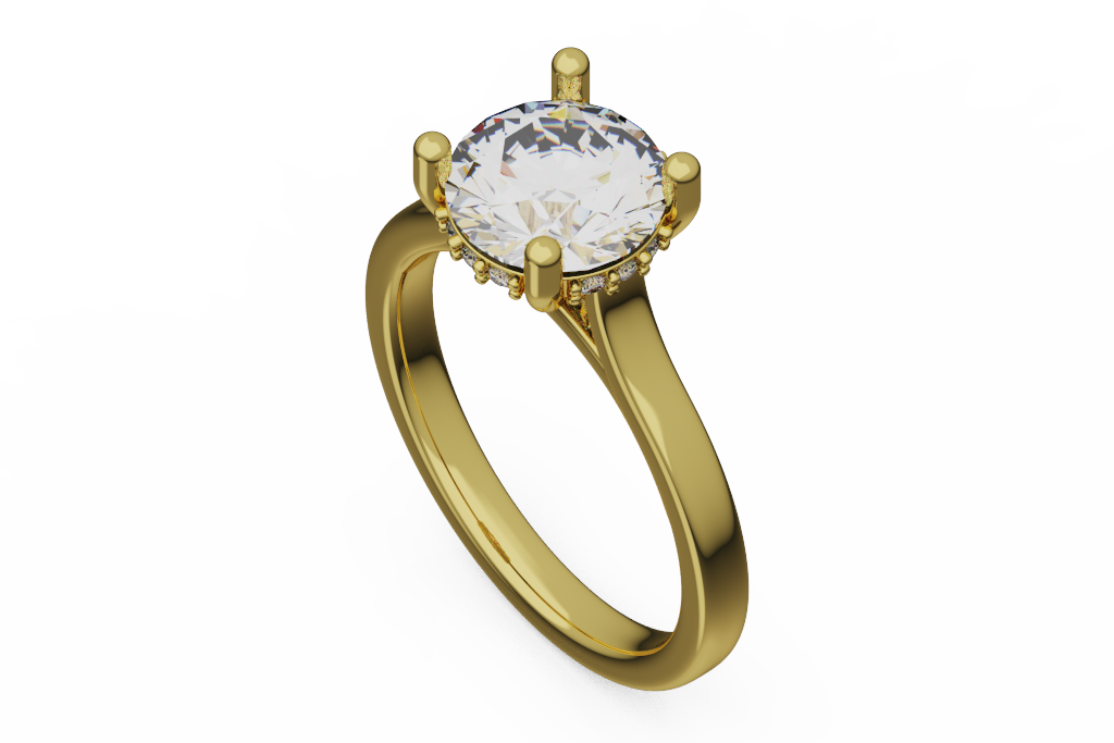 Round Solitaire Ring With Beaded Hidden Halo