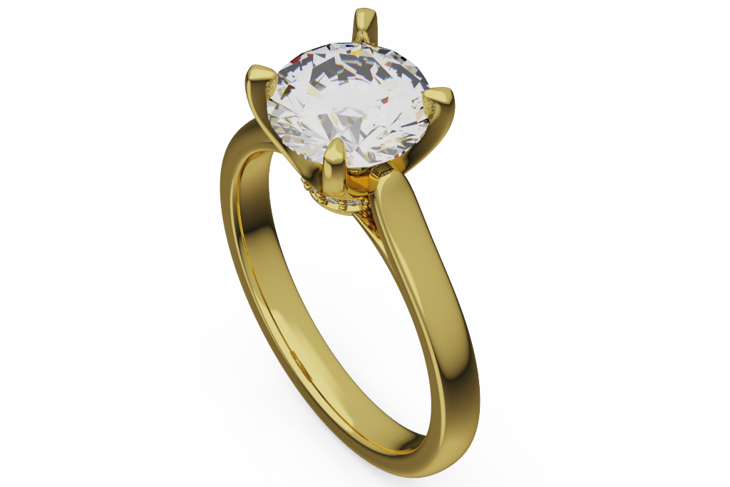Round Solitaire Ring With Tapered Plain Band