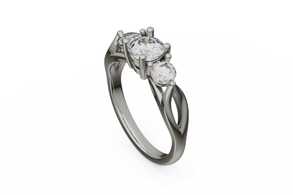 Round Three Stone Ring With Split Leaf Shoulders