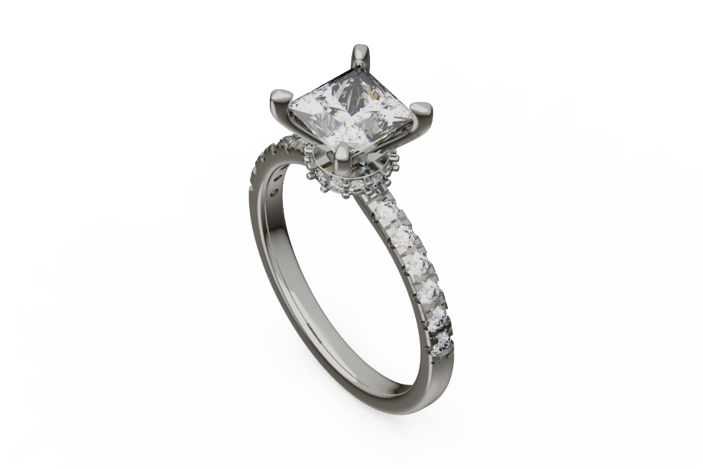 Princess Cut Pave Engagement Ring With Hidden Halo