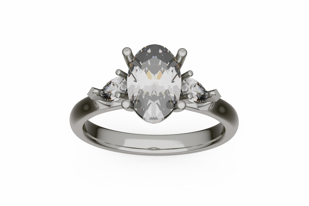Oval Three Stone Ring With Pear Side Stones