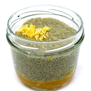 Chia Pudding with Matcha and Orange, Vegan Lemon Cream