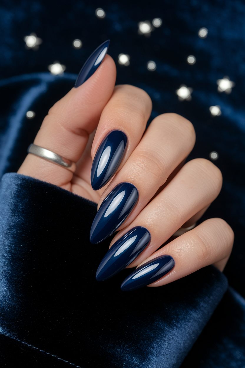 11. Sophisticated Navy Blue Chrome Nails