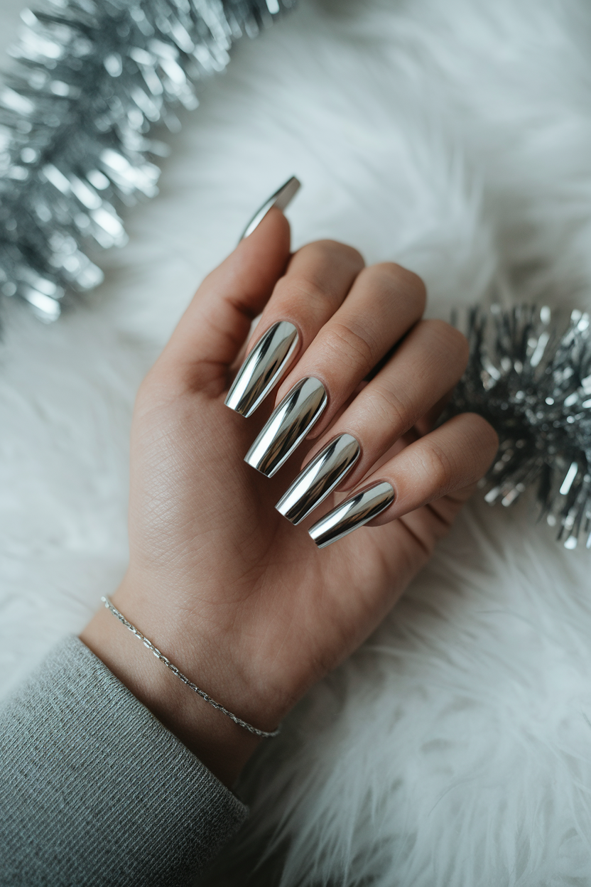 8. Shimmering Silver Nails