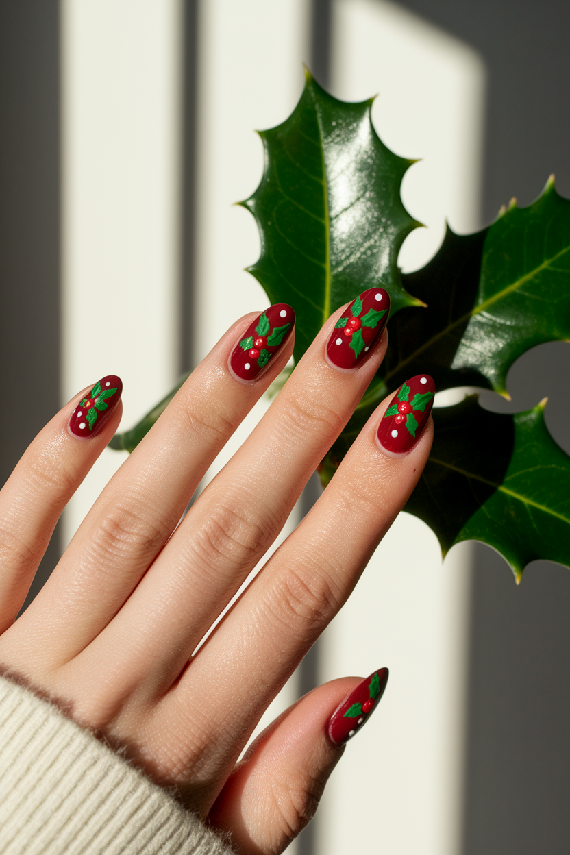 17. Festive Holly Nails