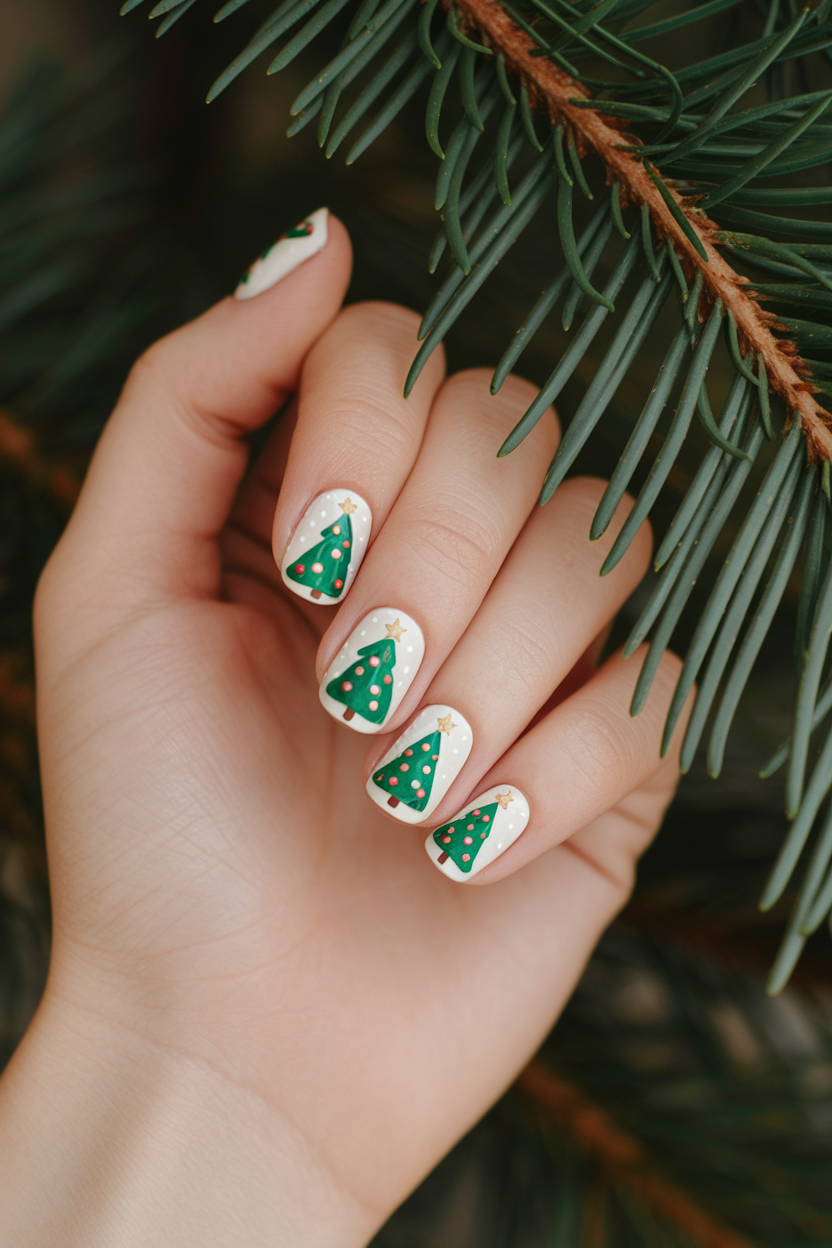 19. Adorable Christmas Tree Nails