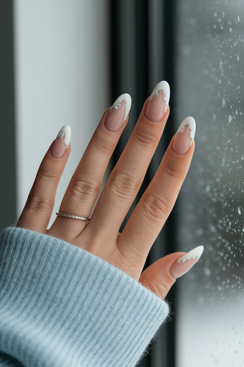 27. Elegant Snowy French Tips