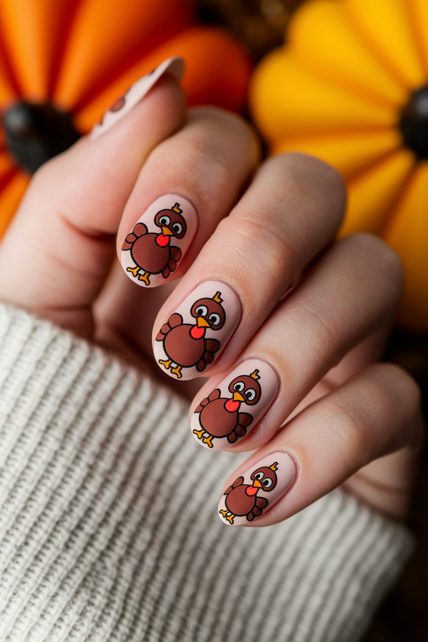8. Whimsical Turkey Nail Art