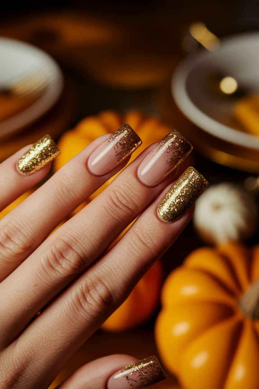 17. Sparkly Gold Glitter Nails