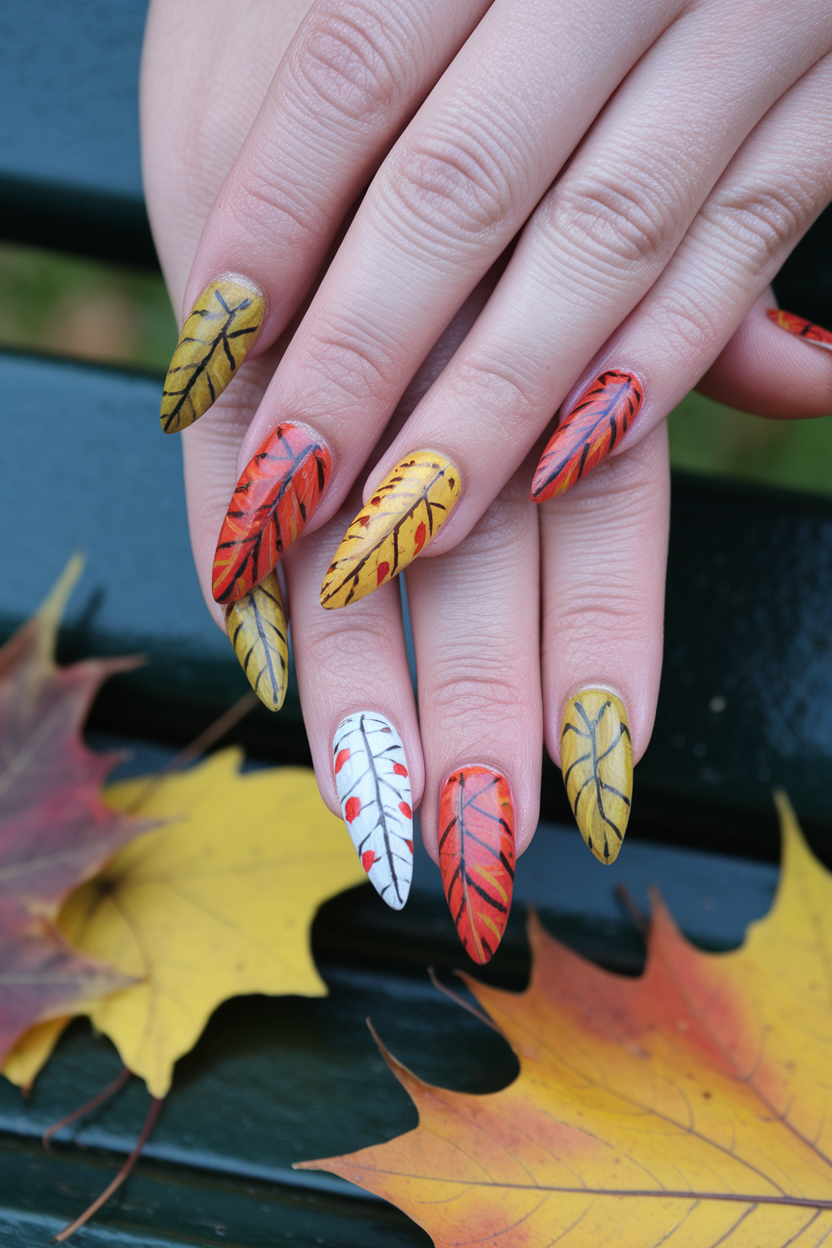 5. Realistic Fall Leaf Nails