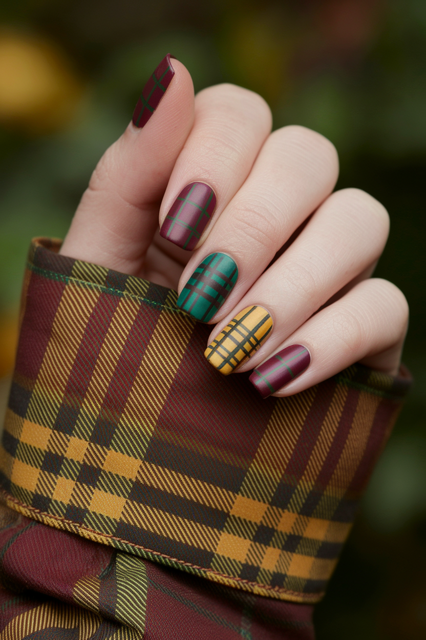 10. Cozy Plaid Nails