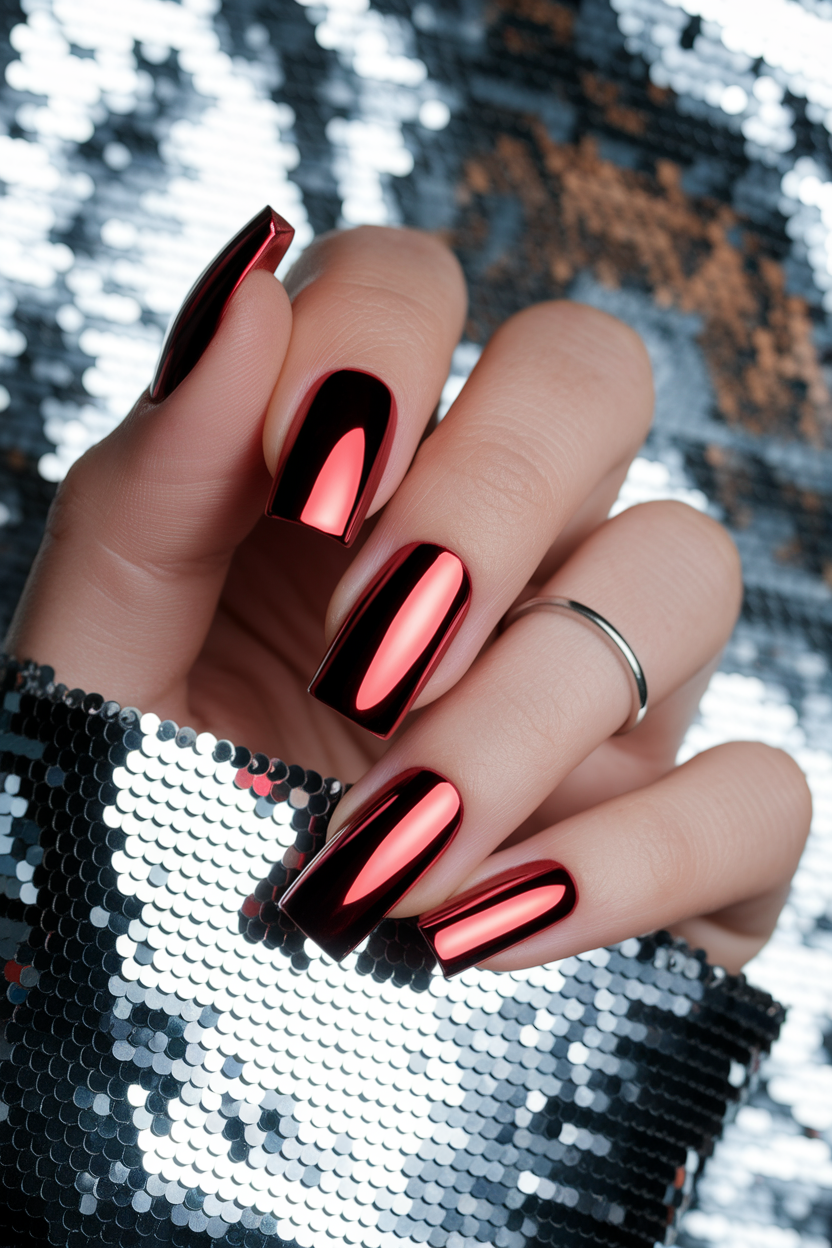 40 Stunning Christmas Nails to Rock This Holiday Season 15. Trendy Chrome Red Nails