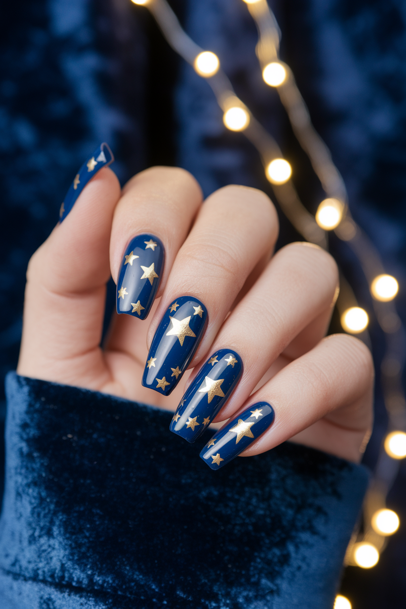 40 Stunning Christmas Nails to Rock This Holiday Season 26. Twinkling Gold Star Nails