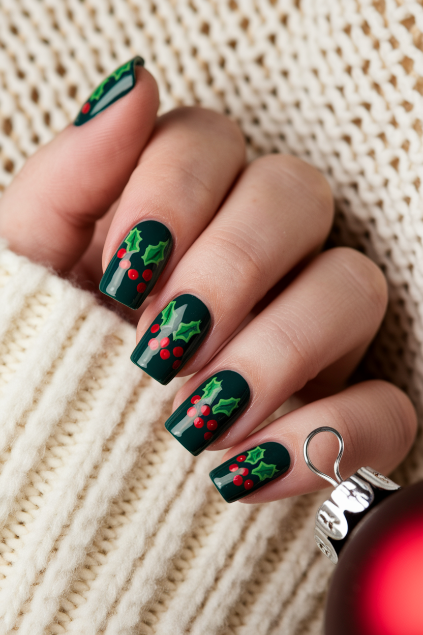 40 Stunning Christmas Nails to Rock This Holiday Season 12. Traditional Holly Nails