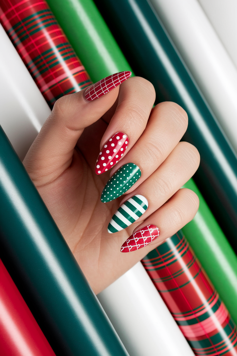 40 Stunning Christmas Nails to Rock This Holiday Season 28. Creative Gift Wrap Nails