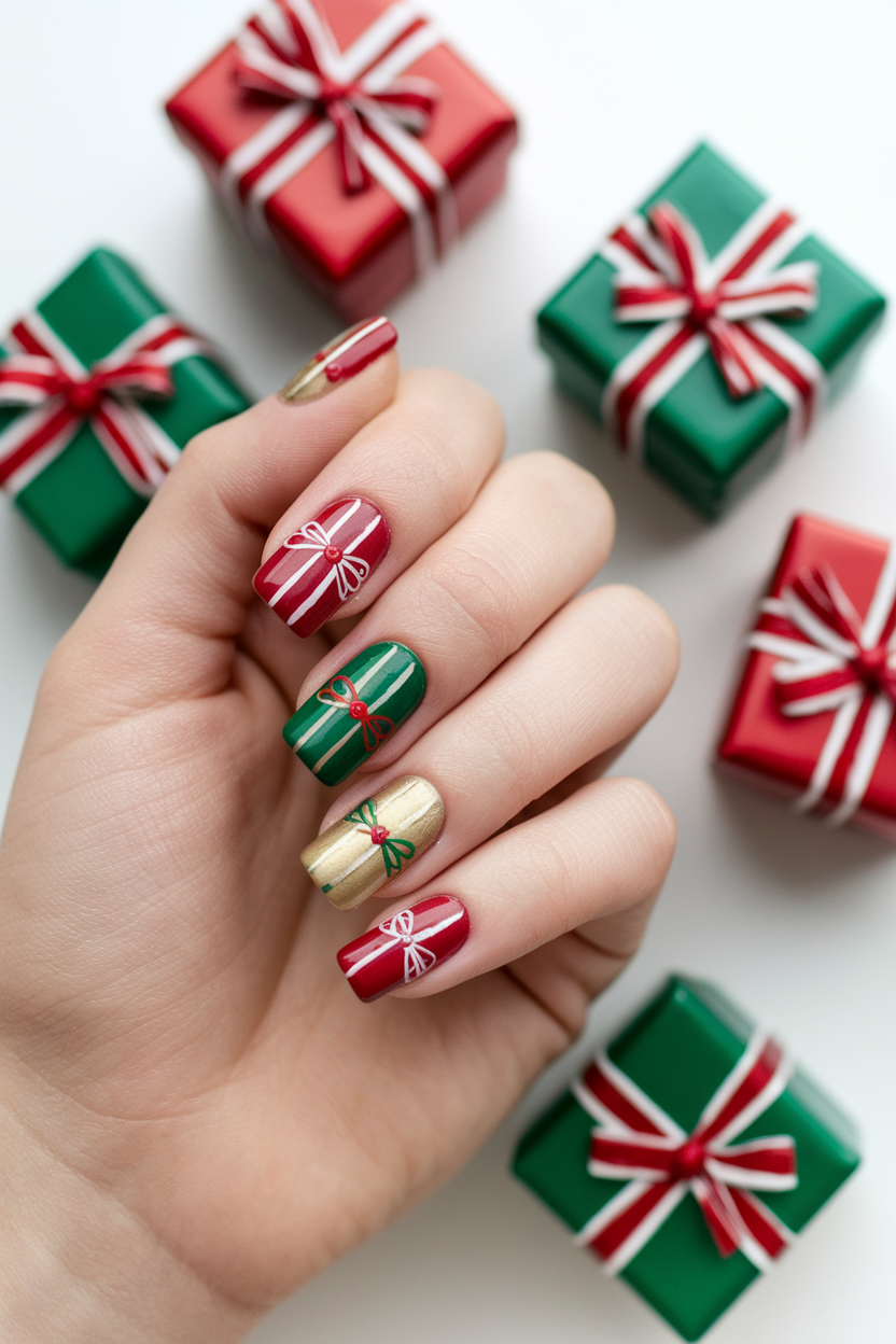 40 Stunning Christmas Nails to Rock This Holiday Season 27. Festive Present Nails