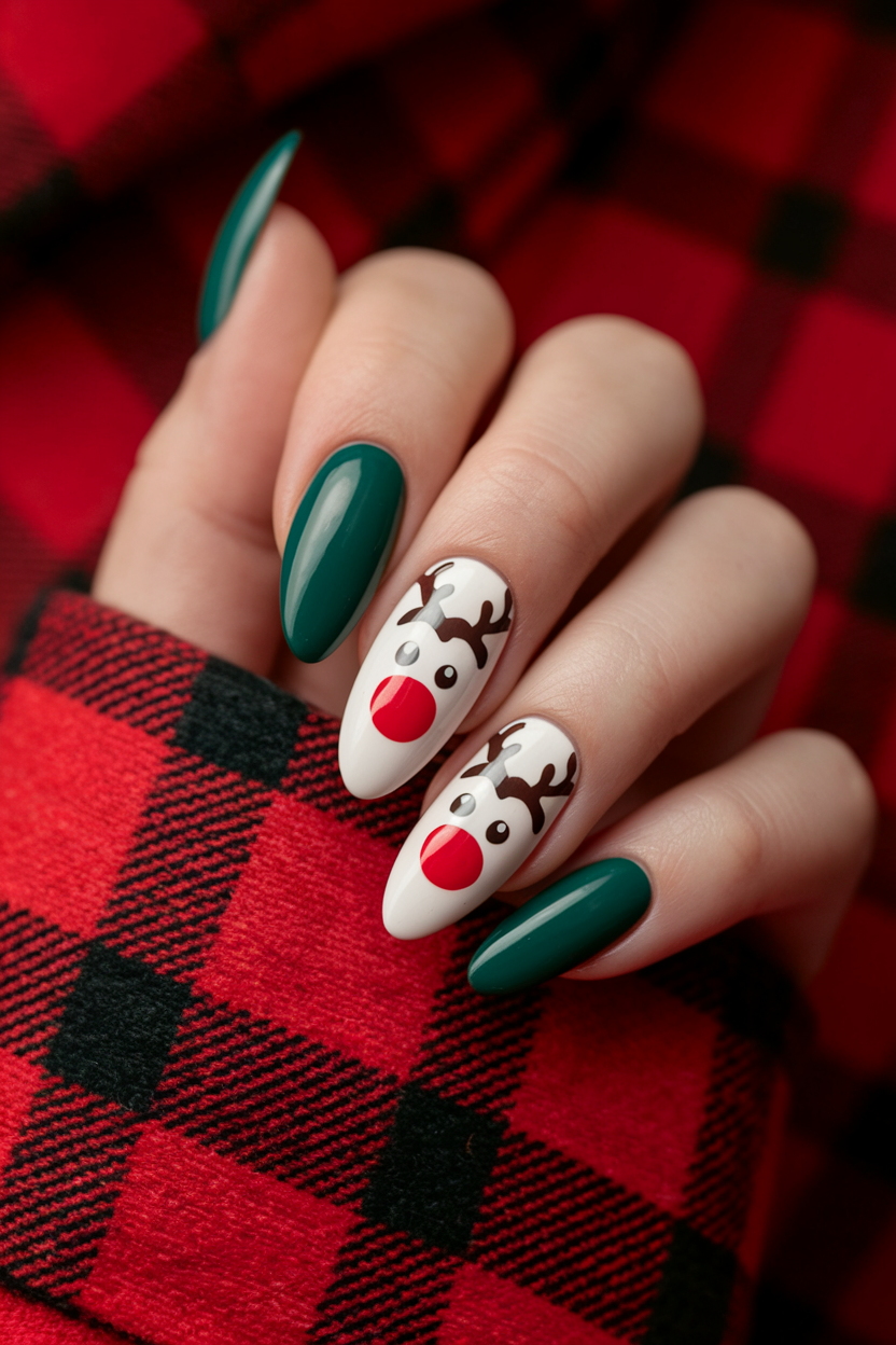 40 Stunning Christmas Nails to Rock This Holiday Season 19. Adorable Rudolph Nails