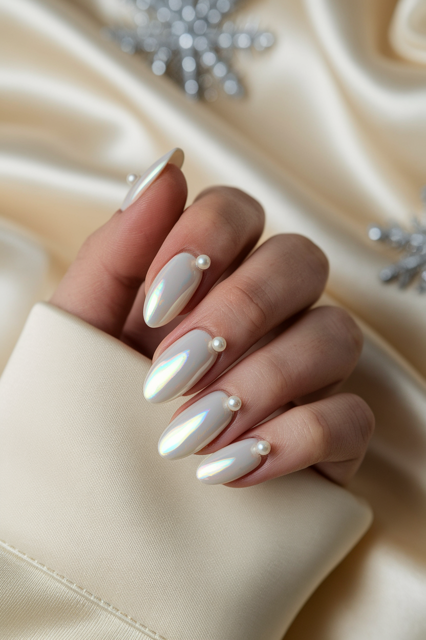 40 Stunning Christmas Nails to Rock This Holiday Season 16. Elegant Pearl Nails