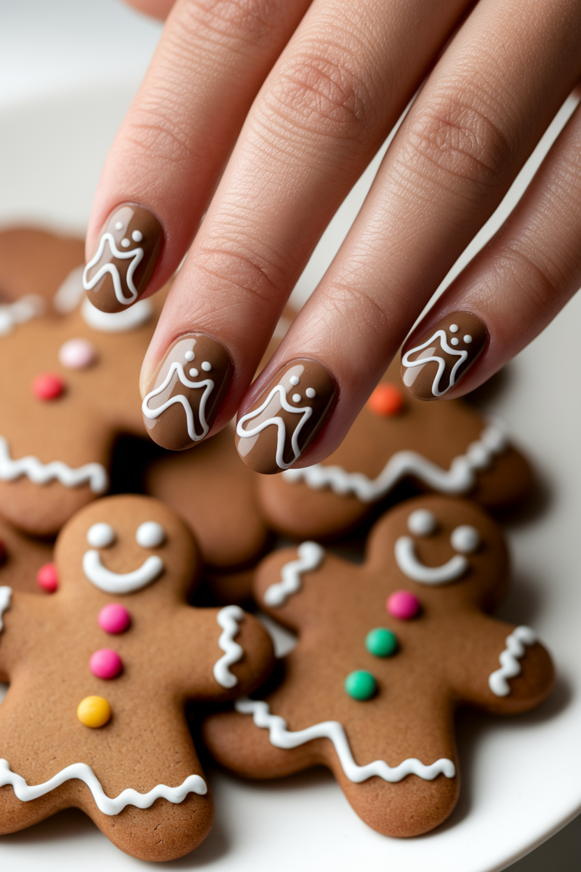 40 Stunning Christmas Nails to Rock This Holiday Season 17. Cute Gingerbread Nails