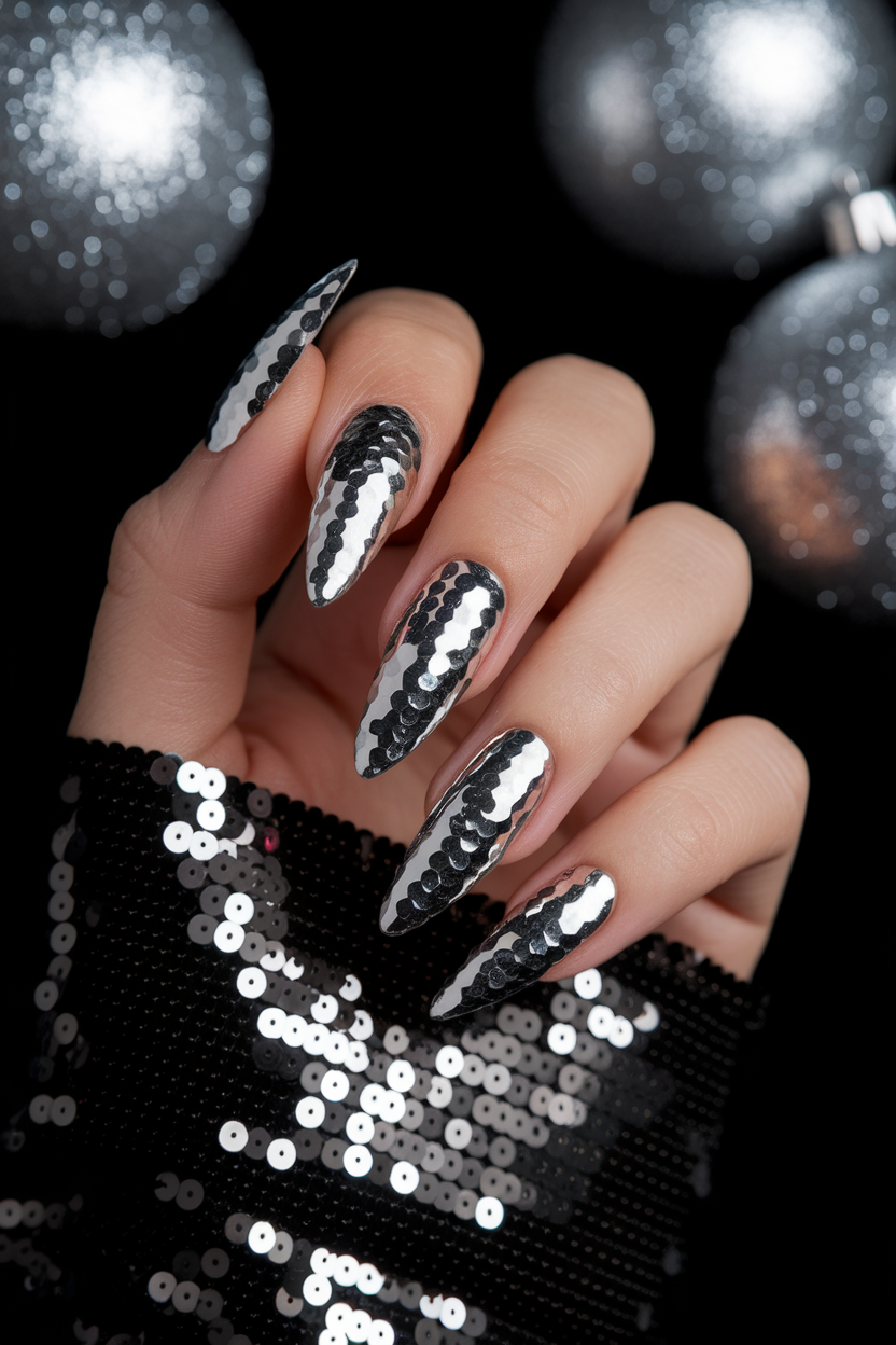 40 Stunning Christmas Nails to Rock This Holiday Season 25. Glamorous Silver Nails