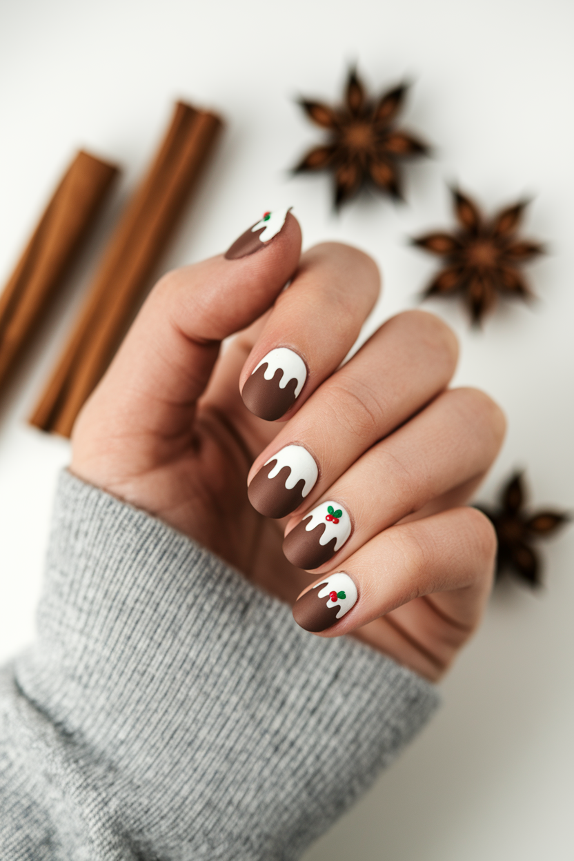 40 Stunning Christmas Nails to Rock This Holiday Season 20. Sweet Christmas Pudding Nails