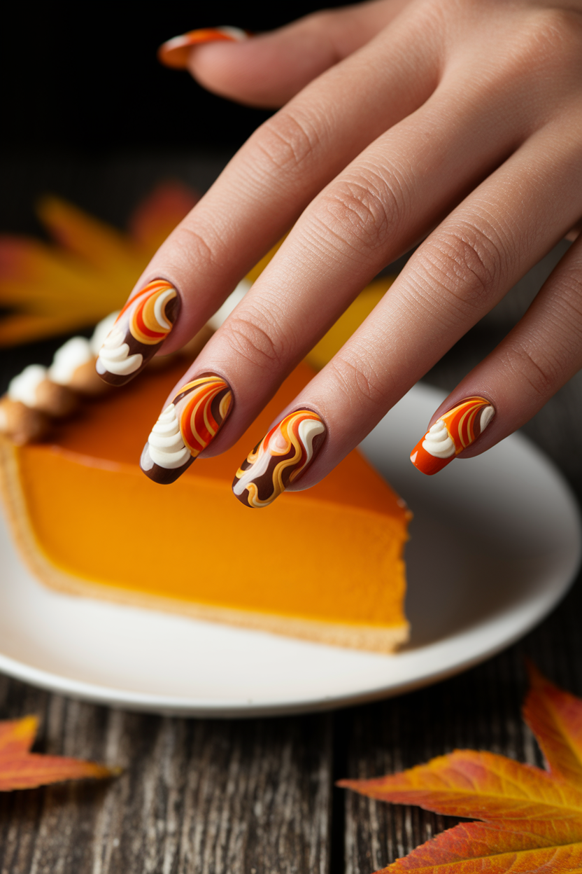 15 Trending November Nail Looks You Need to Try This Season 11. Playful Pumpkin Swirls Nails