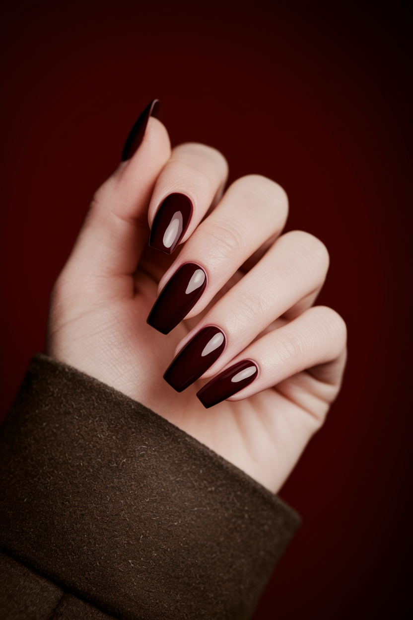 30 Gorgeous December and Winter Holiday Nails to Try This Season 21. Rich Dark Red Gel Nails for Winter