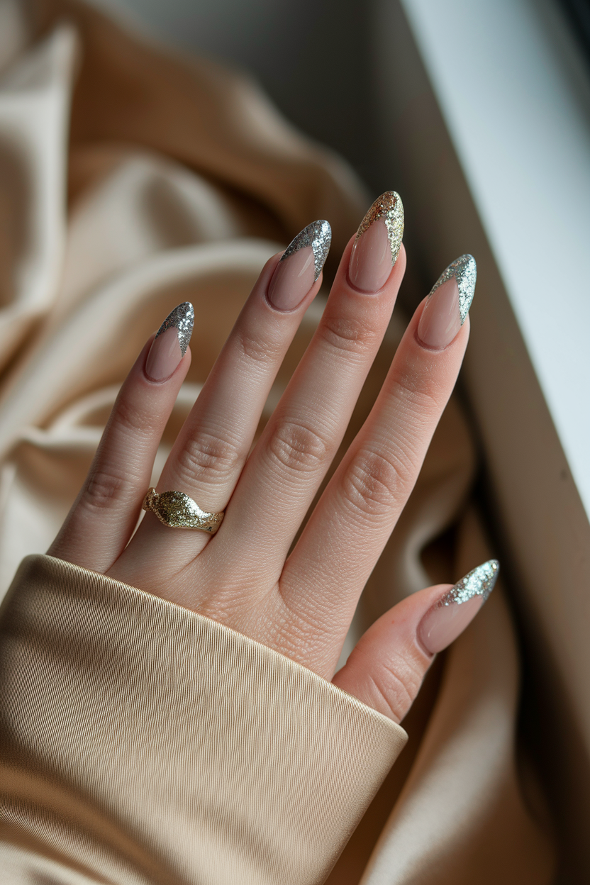 30 Gorgeous December and Winter Holiday Nails to Try This Season 10. Elegant Nude and Sparkle Holiday Nails