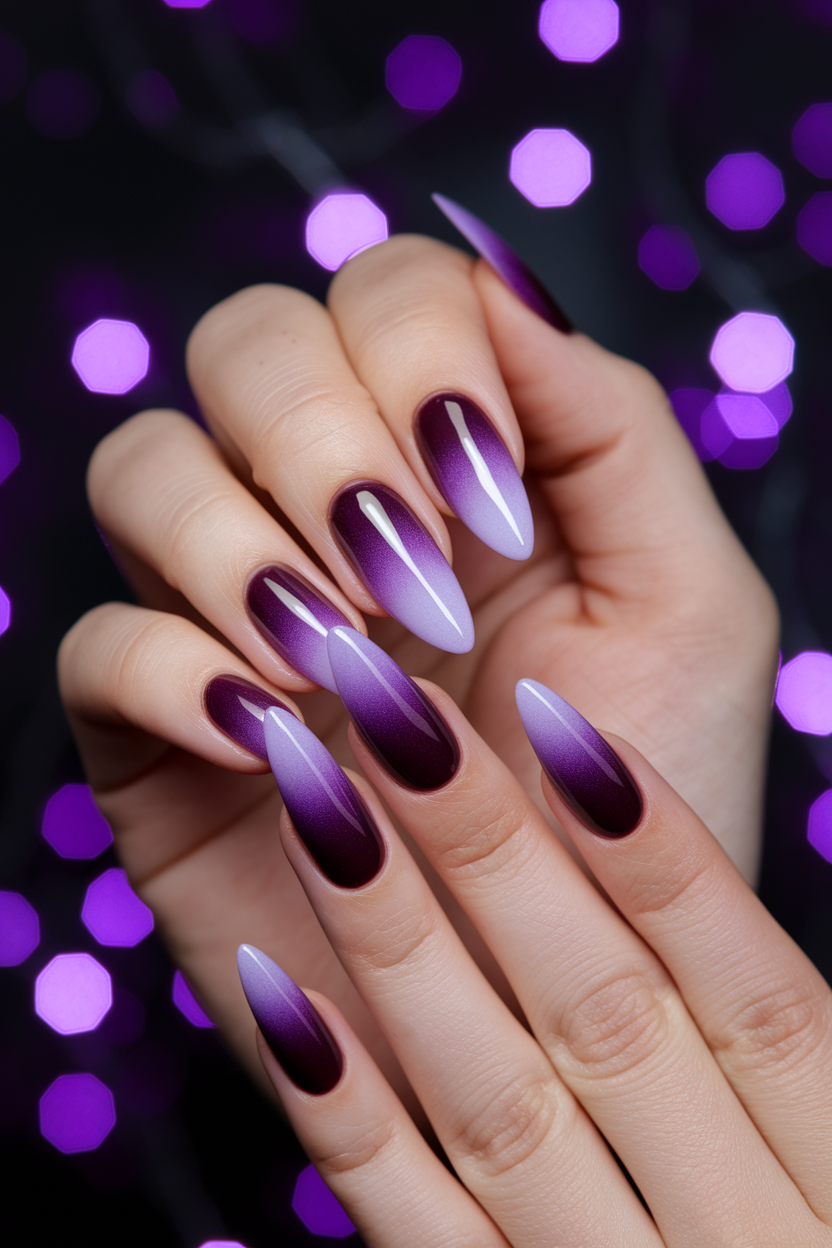 30 Gorgeous December and Winter Holiday Nails to Try This Season 26. Mystical Purple Winter Ombre Nails