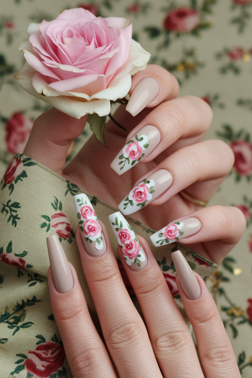 10. Romantic Floral Nails