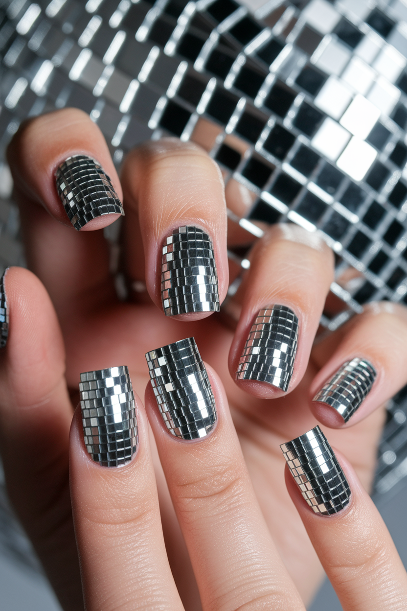 11. Glamorous Disco Ball Nails