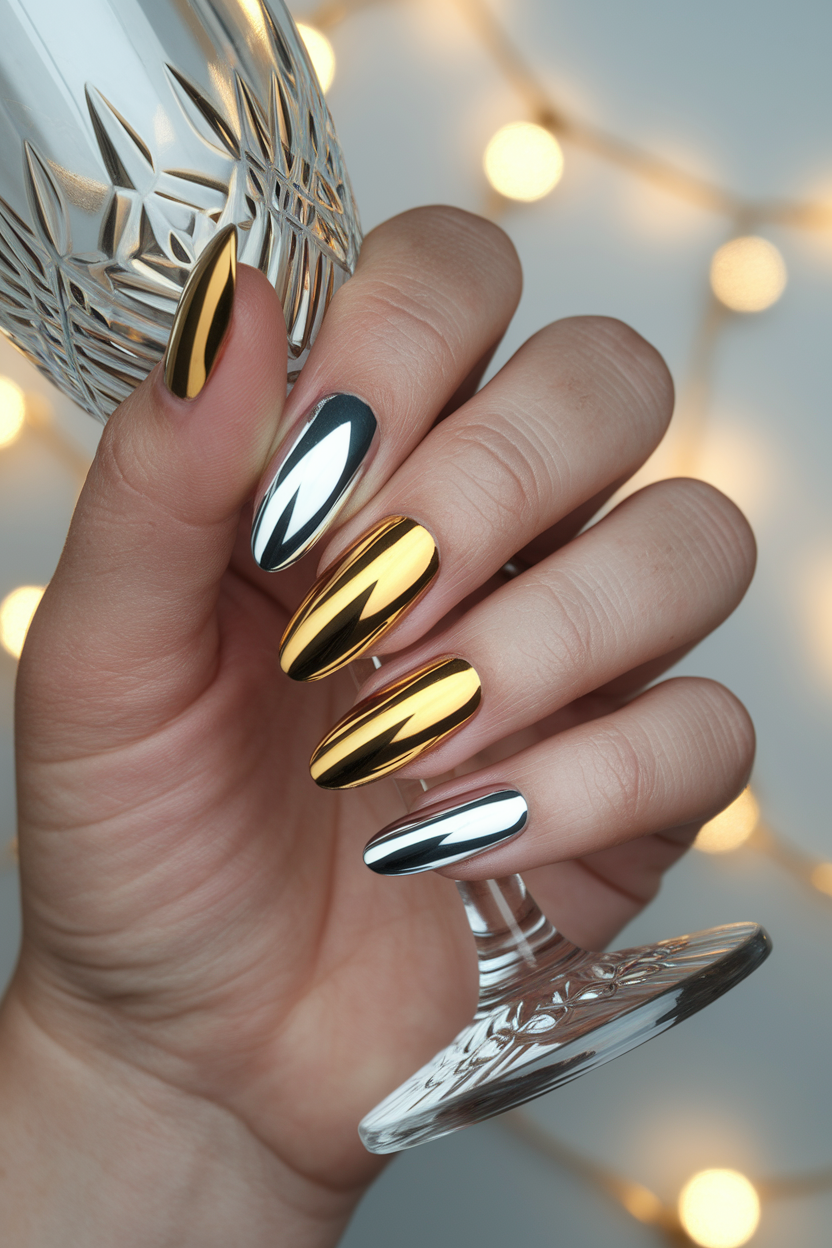 6. Luxurious Silver and Gold Nails