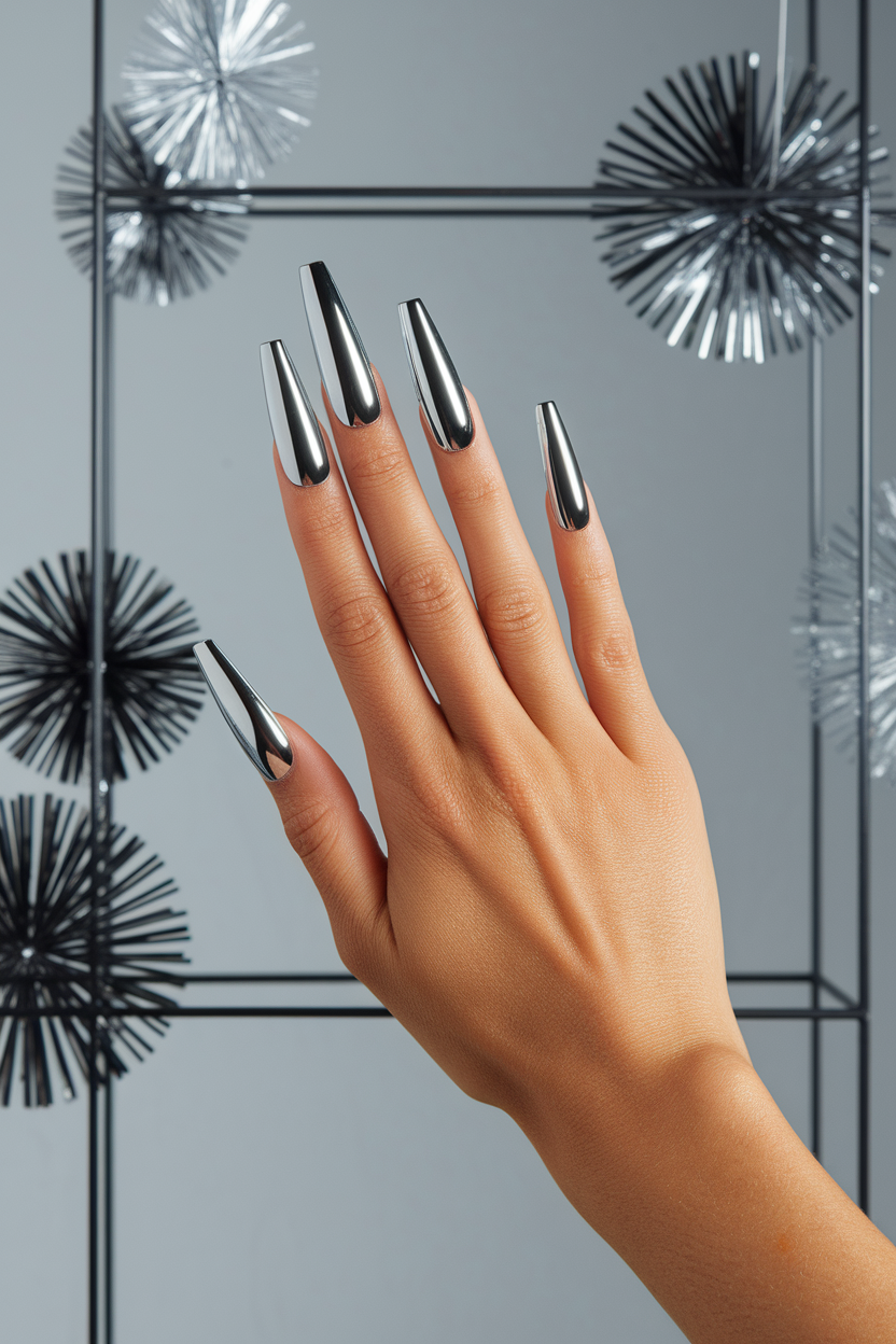 12. Futuristic Chrome New Year Nails
