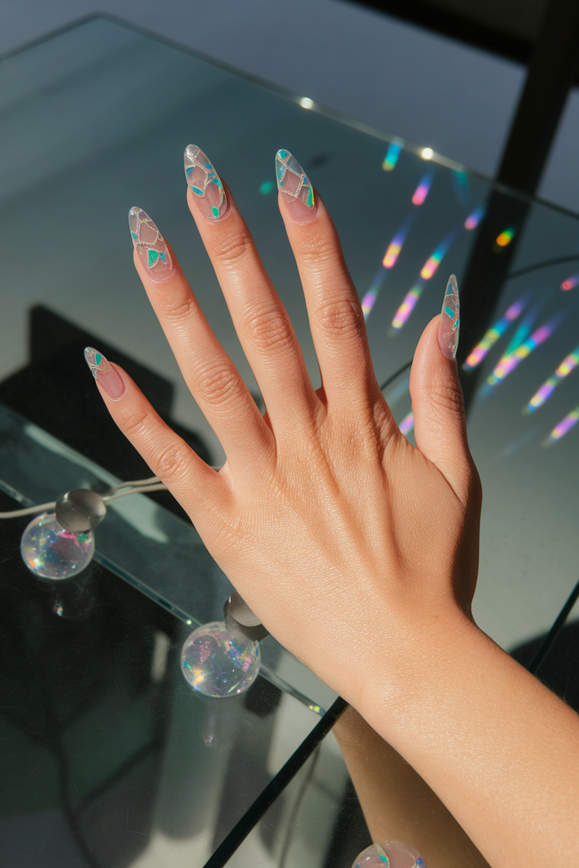 13. Trendy Glass Nails