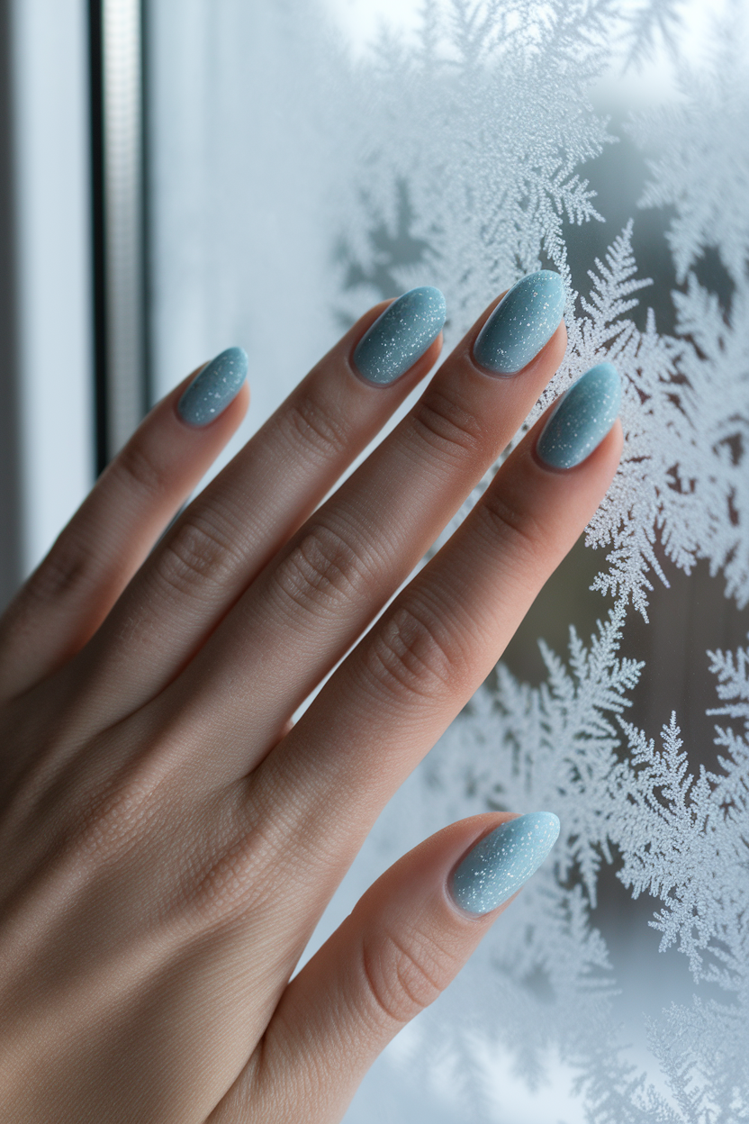 5. Dreamy Frosty Blue Nails